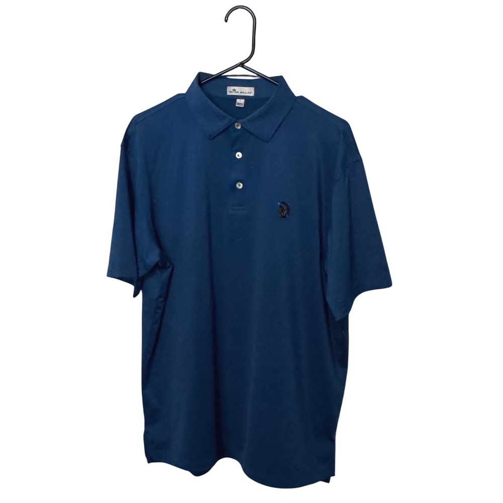 Peter Millar Shinnecock Polo Shirt Mens Large Blue Short Sleeve Performance Golf